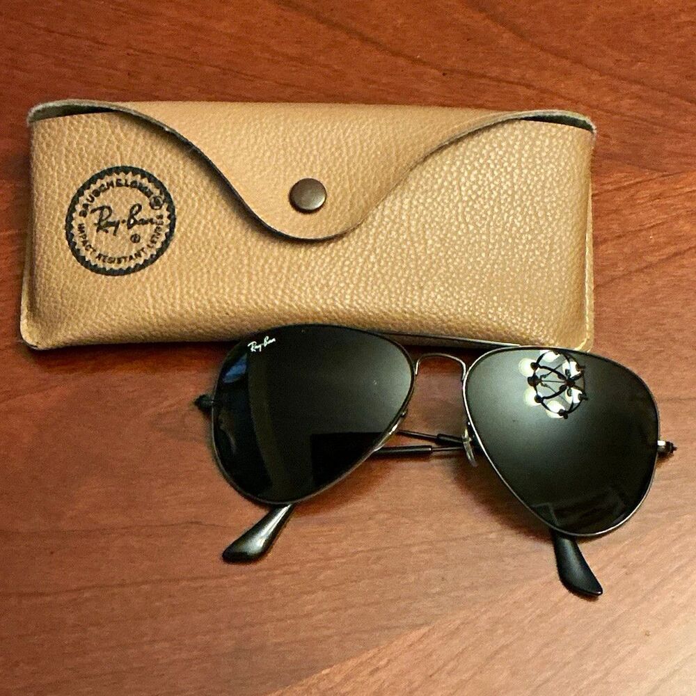 Vintage B&L Ray-Ban USA Aviator Black Metal Sunglasses G-15 Lens 58☐14 w/ Case43